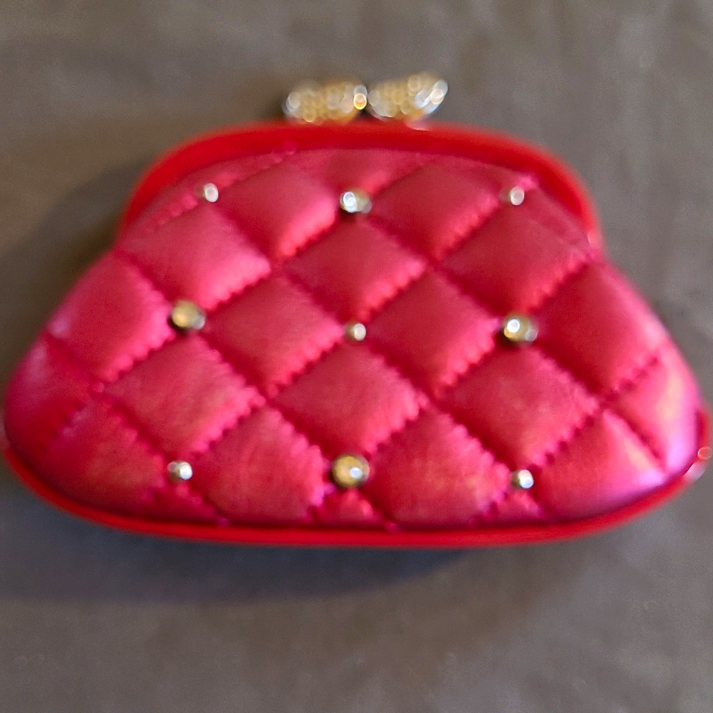 Brighton Vintage Red Quilted Coin Purse Crystal Rhinestone Heart Kiss Lock Clasp